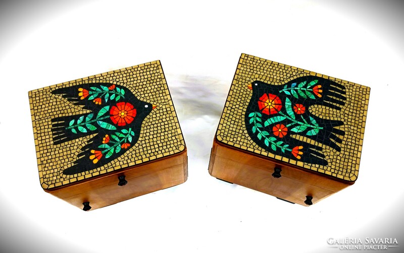 Nightstand with a pair of mosaic decorations