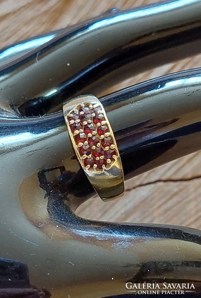 Old Czech garnet stone gold-plated silver ring