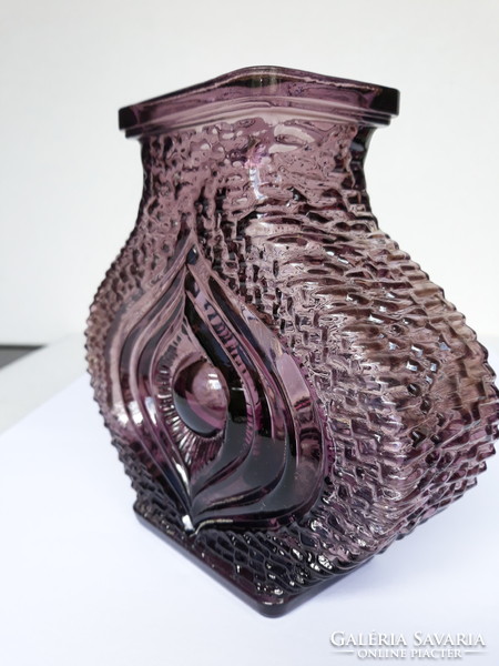 Retro Oberglass lila üveg "szem" váza
