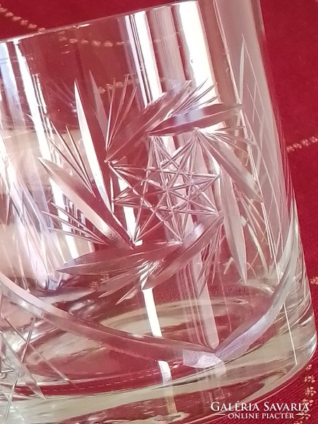 Régi metszett csiszolt csillag mintás whiskey italos kristály üveg pohár készlet 4 darabos