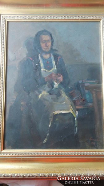 Tornyai János festmény(1869-1936) kötő nő címmel olaj-karton