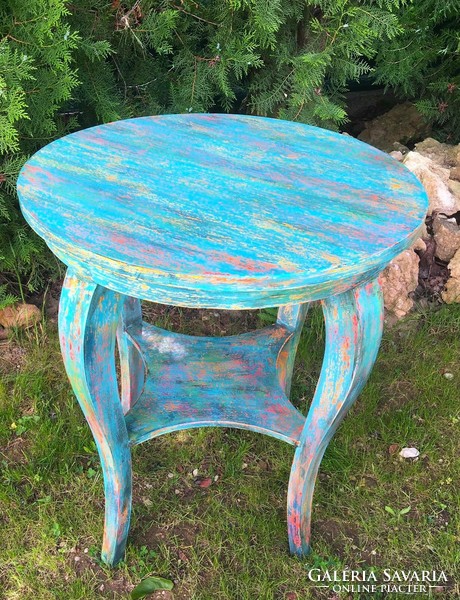 Turquoise vintage, hand-painted thonet table, worn effect