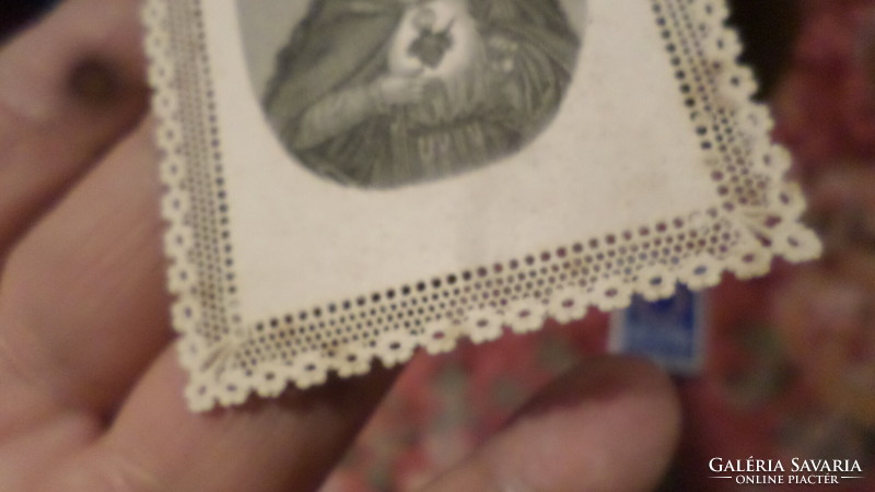 7.5 X 5.3 cm, lace-edged, old image of a saint, made of paper, in good condition.