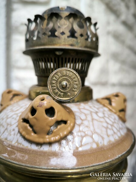 Antique Zsolnay lamp with openwork decoration, openwork bronze cast base