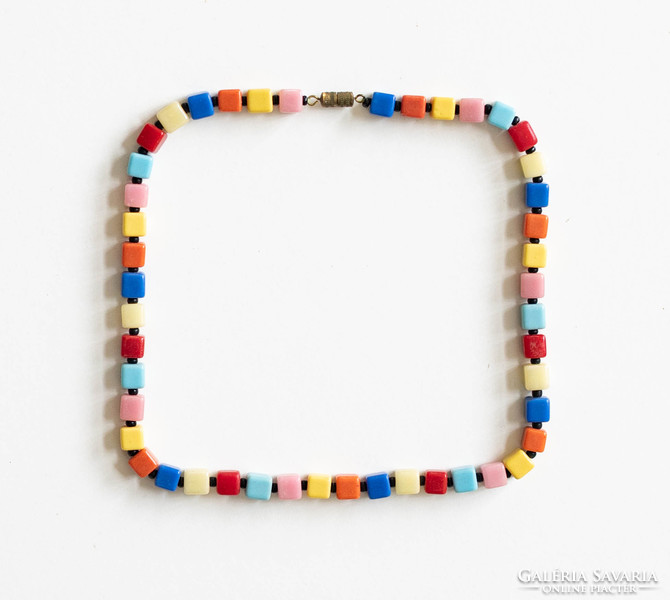 Vintage necklace with colorful cube-shaped glass beads