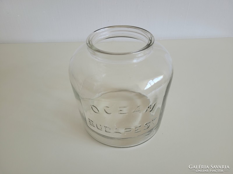 Régi 2,5 literes Óceán Budapest nagy méretű vintage ruszlis konzerv üveg 17.5 cm