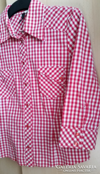 H&m flower checkered size 36, slim fit, three-quarter sleeve shirt, blouse