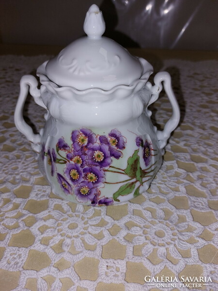 Victoria austria, old beautiful purple floral porcelain, large bonbonier, biscuit holder, sugar holder