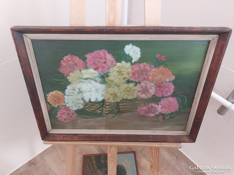 (K) flower still life painting with Szűcs sign (Cluj) 55x40 cm frame