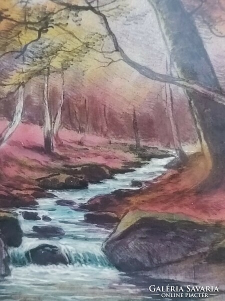 Antique French Limoges enamel painting forest detail by Robert Sarlandie