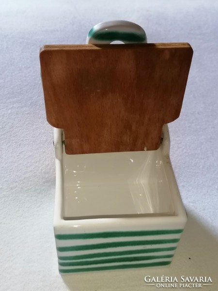 Gmundner ceramic glazed salt shaker with wooden lid