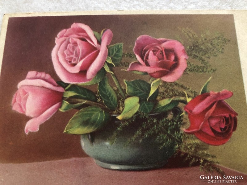 Antik virágos képeslap