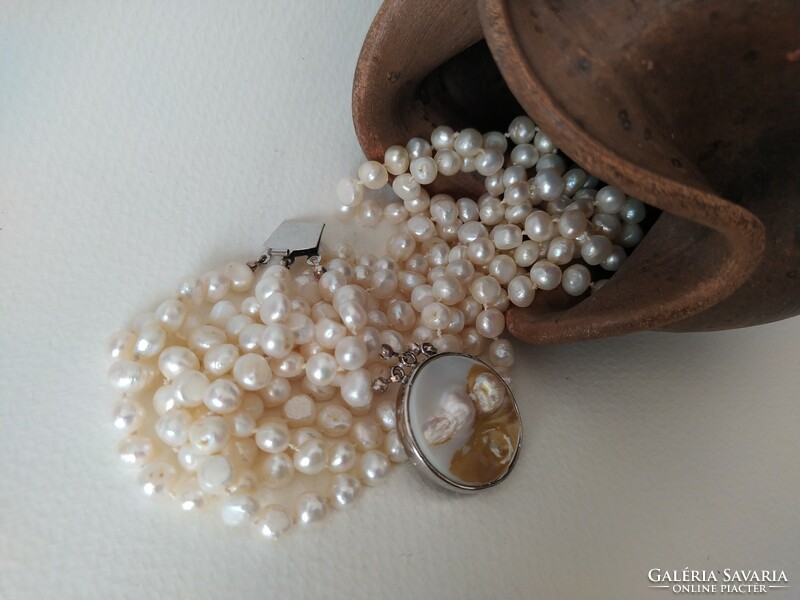 Akwayapearl - impressive and sparkling freshwater cultured 3-row long string of pearls