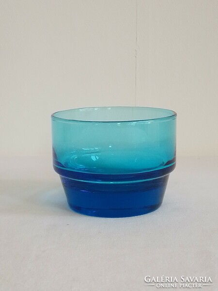 Old turquoise blue thick-bottomed glass cup, candle holder, offering