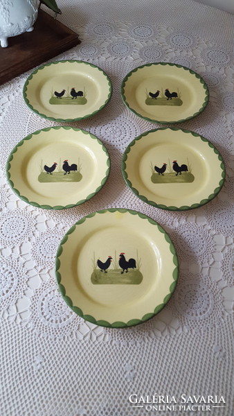 Old celery ceramic rooster-hen cookie plate 5 pcs.