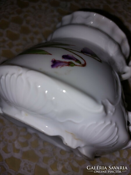 Victoria austria, old beautiful purple floral porcelain, large bonbonier, biscuit holder, sugar holder