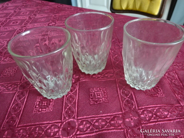Thick-walled glass cup, height 8 cm, diameter 6.5 cm. Three pieces. He has!
