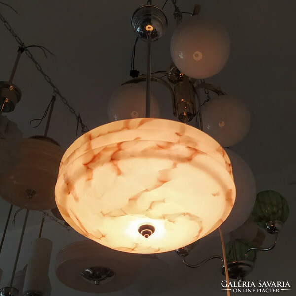 Art deco - streamlined ceiling lamp renovated - marbled pink shade