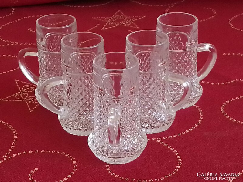 5 darabos régi retro vintage füles likőrös üveg kupica pohár készlet osztrák Oberglass