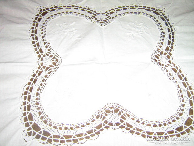 Beautiful antique snow white handmade crochet embroidered tablecloth