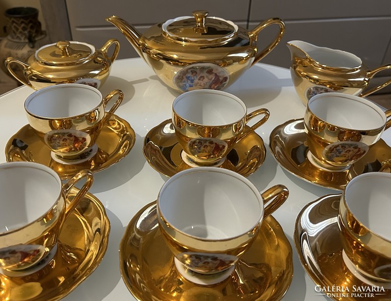 Moritz Zdekauer Altrohlau Csehszlovák aranyozott porcelán teáskészlet