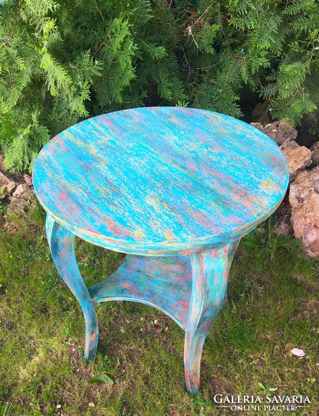 Turquoise vintage, hand-painted thonet table, worn effect