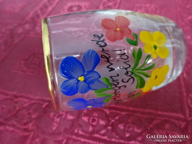 Two glass brandy cups with a hand-painted floral pattern. He has!