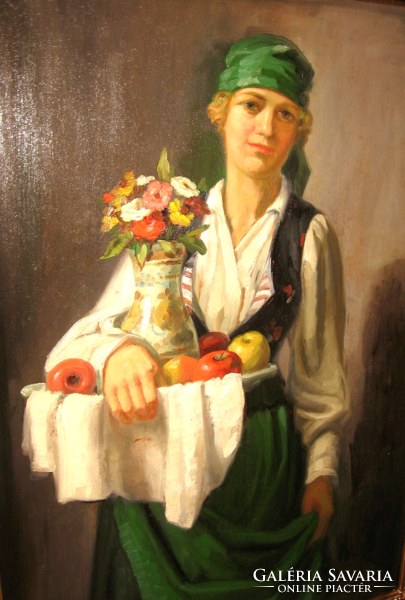 Wonderful 1918 guaranteed original Károly Krushnyák / 1889-1960/ : girl with tray