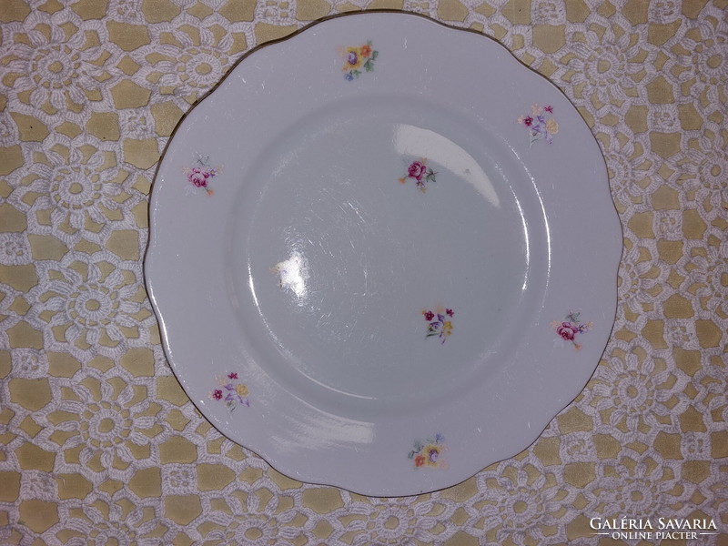 Zsolnay 2 different floral porcelain flat plates with gold edges