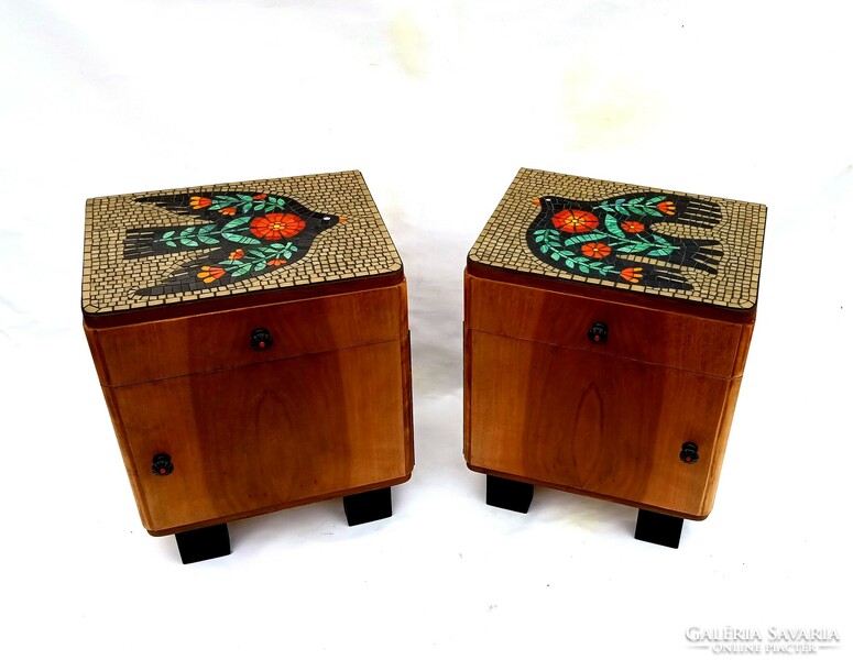 Nightstand with a pair of mosaic decorations