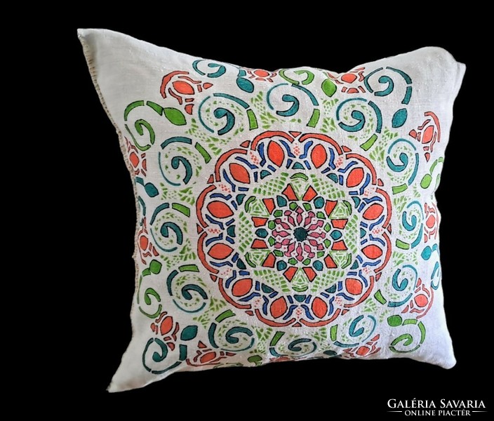 Homemade linen decorative pillow health, abundance, prosperity mandala hand painted