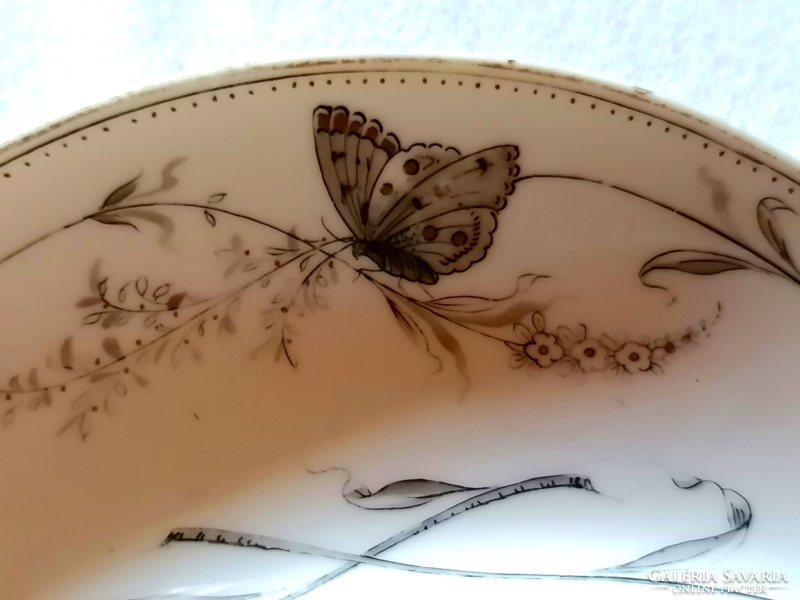 Antik,  porcelán lepkés csontos tányér párban  cc. 1900