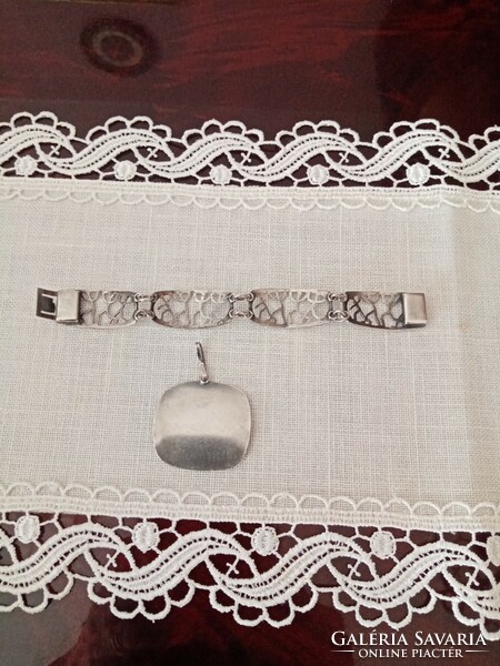 Vintage rarity: Hungarian applied art silver-plated copper goldsmith bracelet and pendant - János Percz