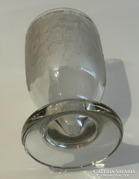 Antique polished glass chalice with a mythological scene