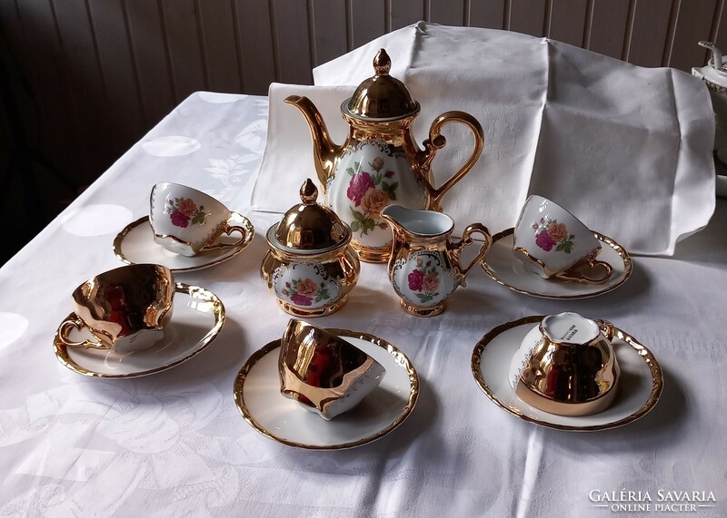 German Bavarian 24-carat gold-plated coffee set for 5 people.