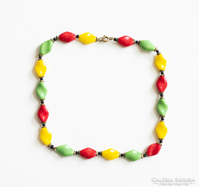 Vintage necklace with colorful leaf-shaped glass beads