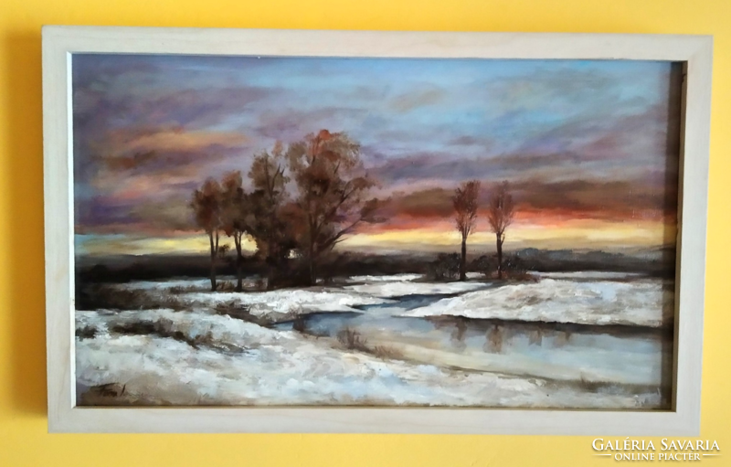 István Finta - winter lights oil painting