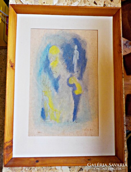 Pastel picture in a wooden frame with unknown signature