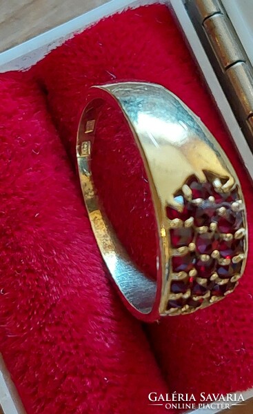 Régi cseh gránát köves aranyozott ezüst gyűrű