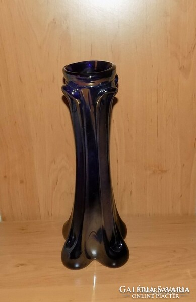 Retro cseh vastag kék művészi üveg váza 31,5 cm (4/d)
