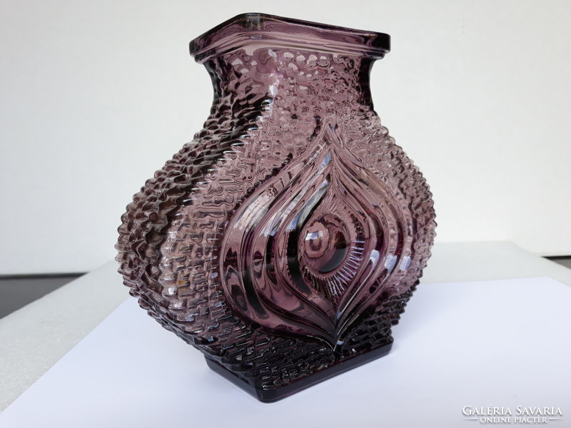 Retro Oberglass lila üveg "szem" váza