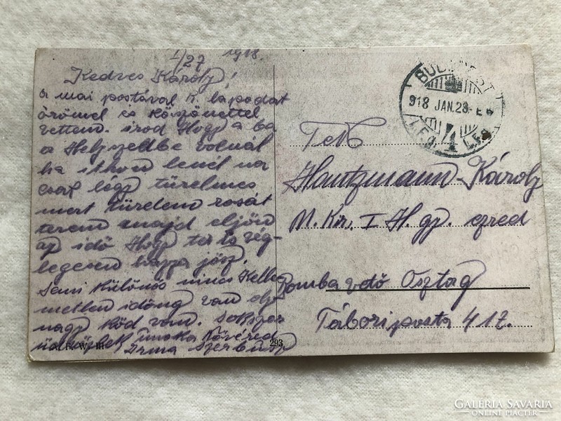 Antik, régi romantikus képeslap - 1918   -  Az első csók                     -6.