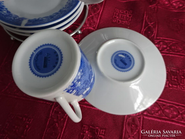 Csehszlovák porcelán kávéscsésze + alátét négy darab, állványon tartva. Vanneki!