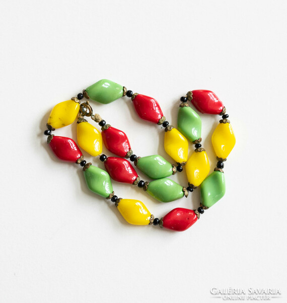 Vintage necklace with colorful leaf-shaped glass beads