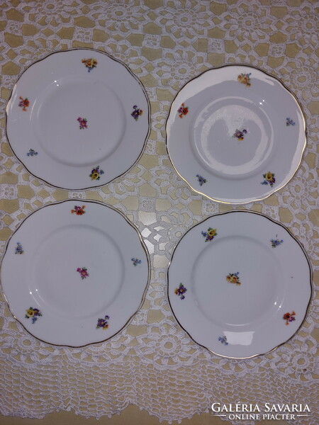 Zsolnay beautiful floral porcelain cake plates, with gold edges, 4 pcs