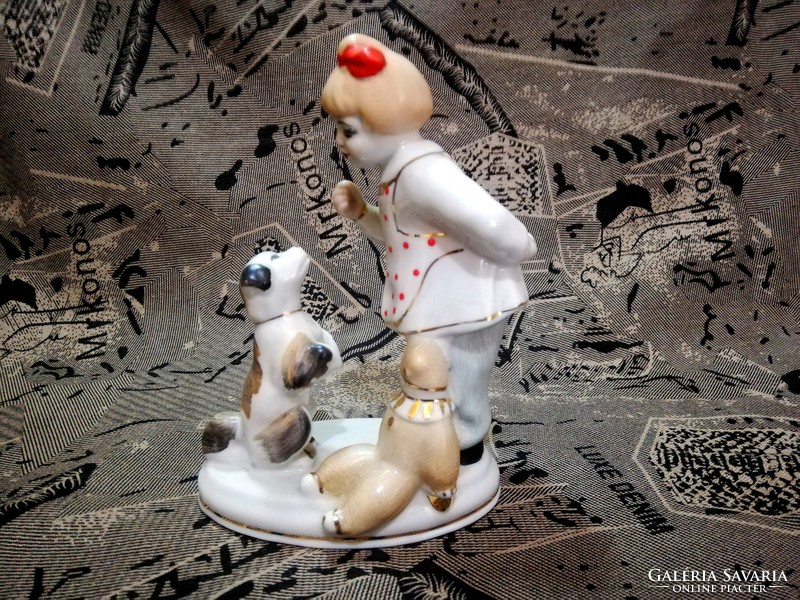 Porcelain figurine of a girl with a dog - Soviet