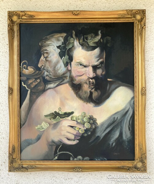 Two satyrs - oil painting in a nice frame - 70x59