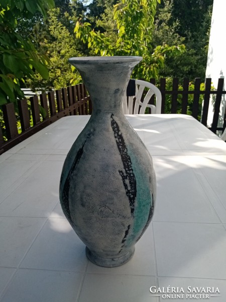 Gorka Livia - iparművészeti kerámia váza   - szürke - kék- fekete