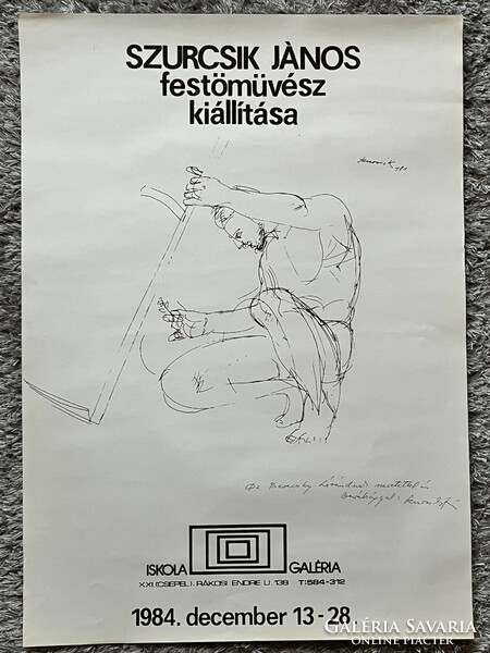 János Szurcsik painter exhibition poster 1984 autographed