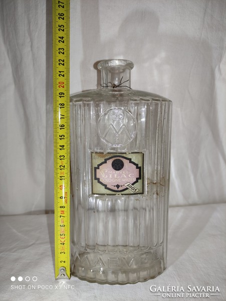Large marked marvel lilac cologne water and cypre cologne antique perfume bottle with paper label